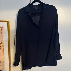 Lafayette 148 New York Deep Navy V-Neck Long-Sleeve Blouse